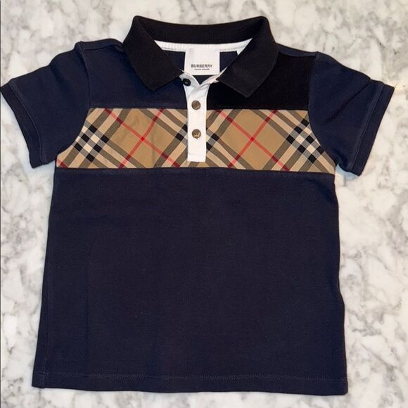 Burberry Kids Polo in Navy and Tan Check 4Y - Picture 1 of 6